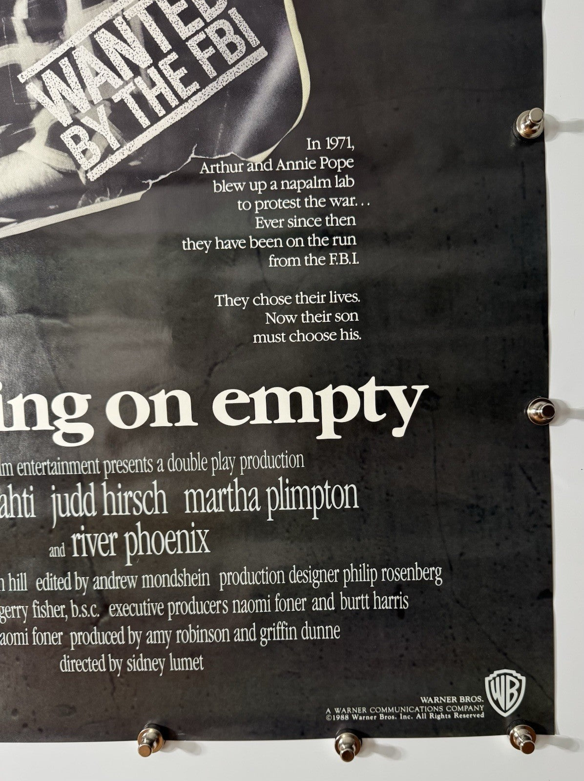 Running On Empty - Original Movie Poster - 1988 - Rolled SS