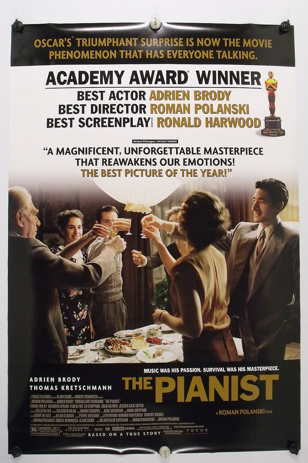 The PIANIST - Adrien Brody - Original Movie Poster - 2002 Rolled DS C9
